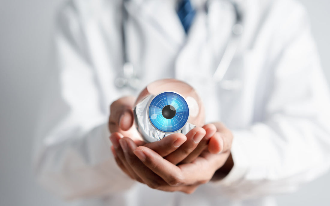 Crystal eye in doctor's hands
