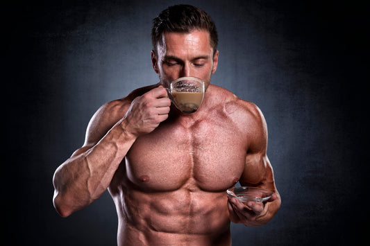 muscular athlete enjoying mushroom coffee