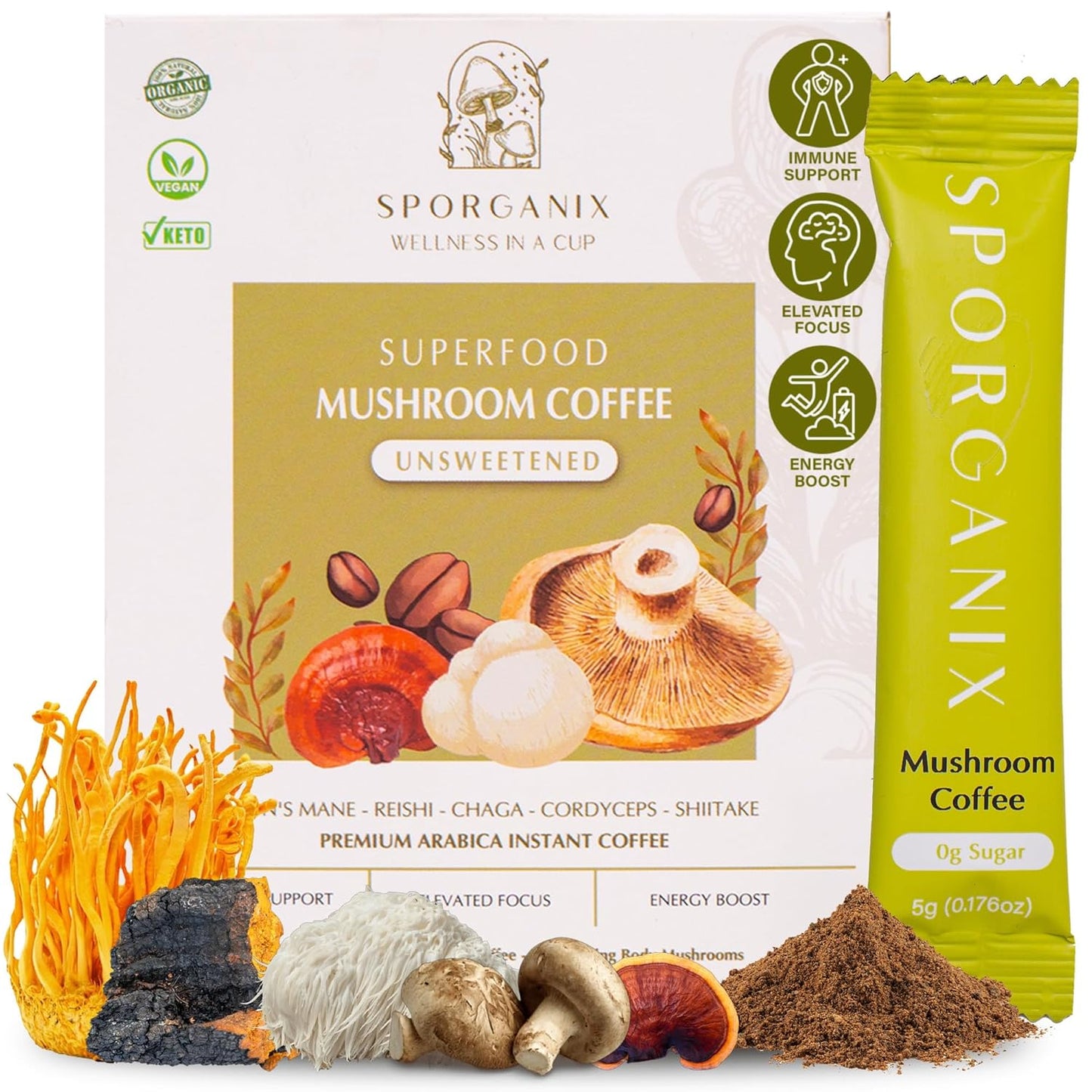 Organic mushroom coffee with Lion’s Mane, Reishi, and Chaga